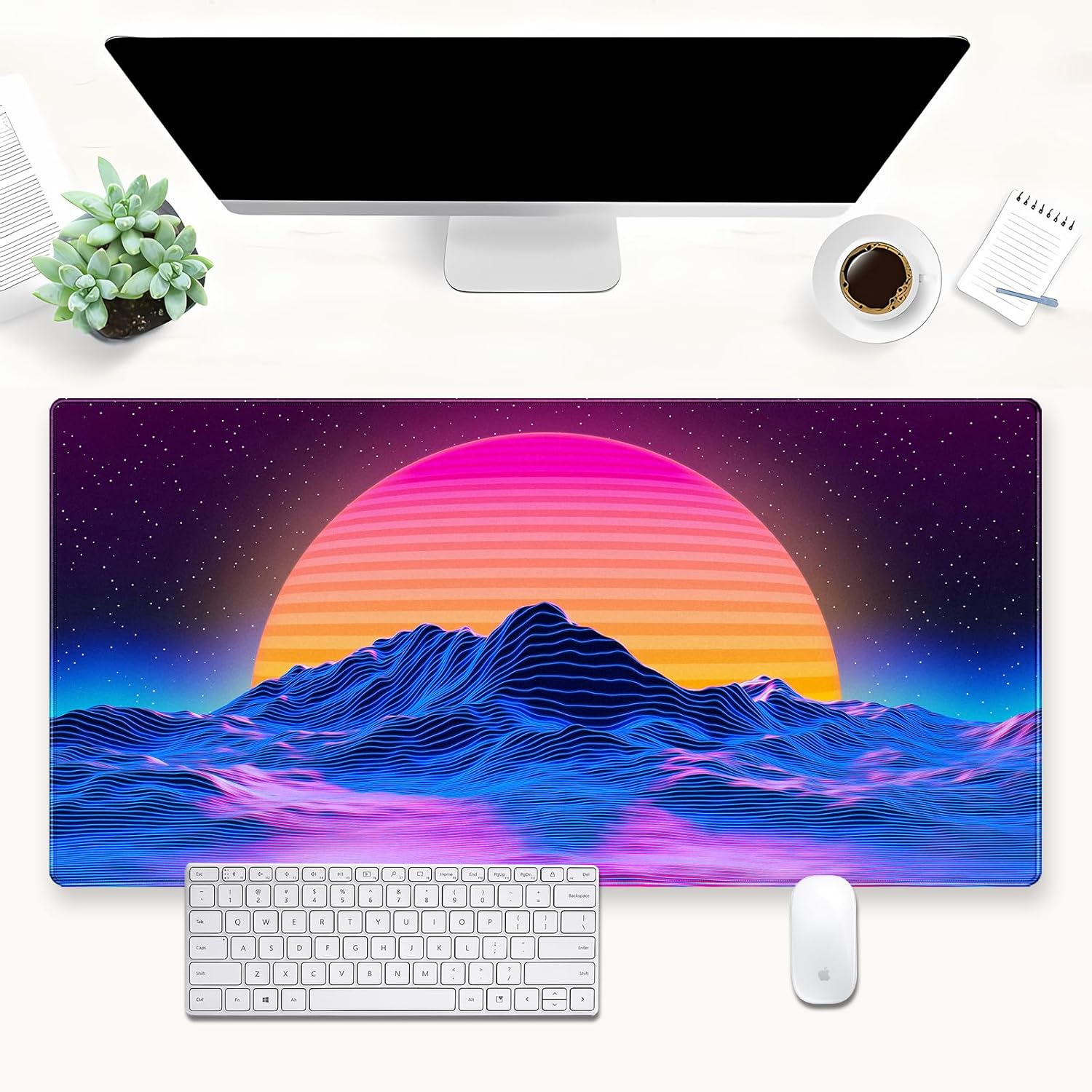 Mouse Gaming Retro - Alas Meja Retro Synthwave Mountain Sun,