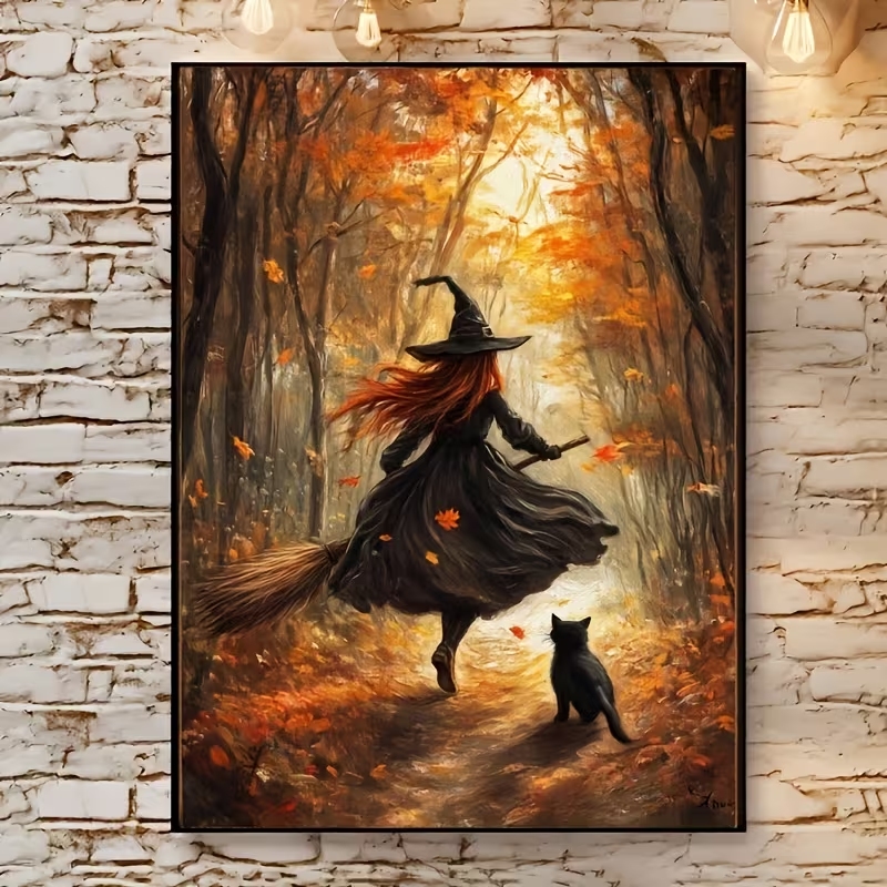 Retro Gaming Pictures - Lukisan Kanvas Poster Gambar Penyihir Halloween