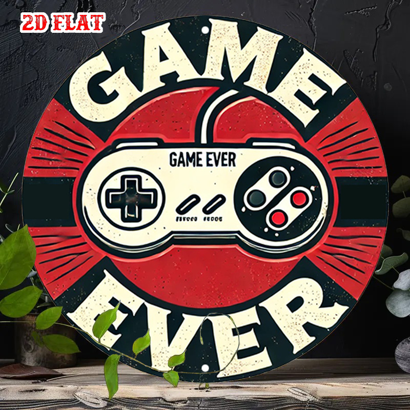 Retro Gaming Us - Papan Aluminium Bulat Retro Gaming 2D