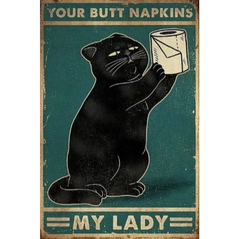 Retro Gaming Pictures - Plakat Logam Kucing Lucu Hitam Vintage,